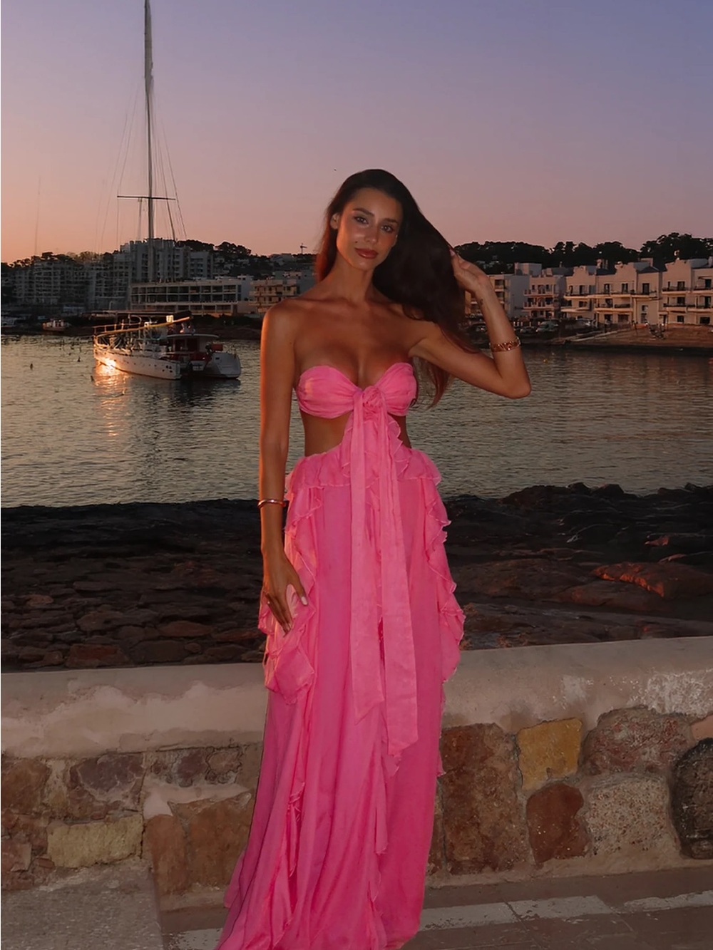 Santiago Cut-Out Ruffle Maxi Dress Fuchsia